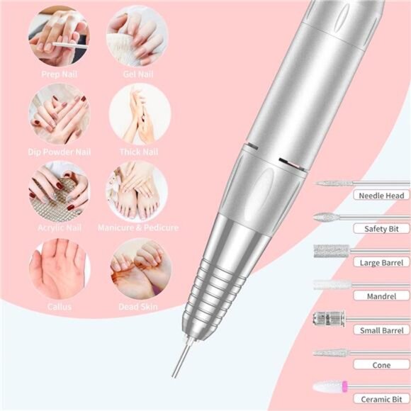 Portable Nail Drill Professional 35000 RPM, Rechargeable Electric Nail File - Picture 2 of 7